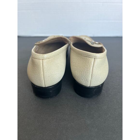 Vintage Gucci Cream Horsebit Pebble Leather Slip On Flat Loafer Driving Shoes 6B - Picture 7 of 11